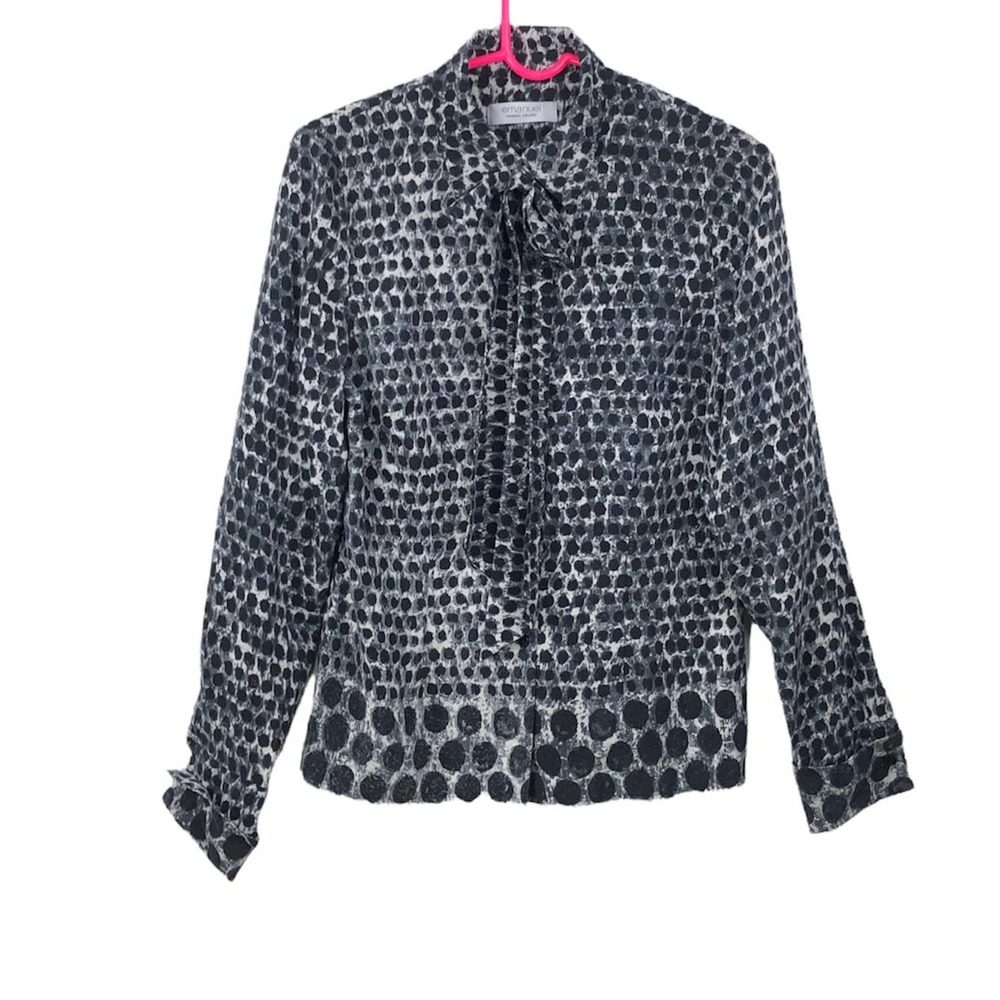Emanuel Ungaro Black + Gray Tie Front Blouse
